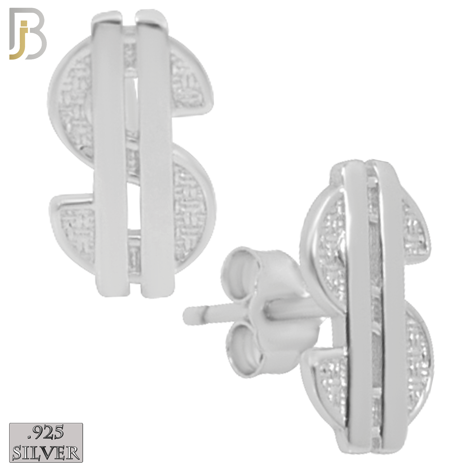 925-ES156 - .925 Sterling Silver Dollar Sign  Design Earring Stud image 1