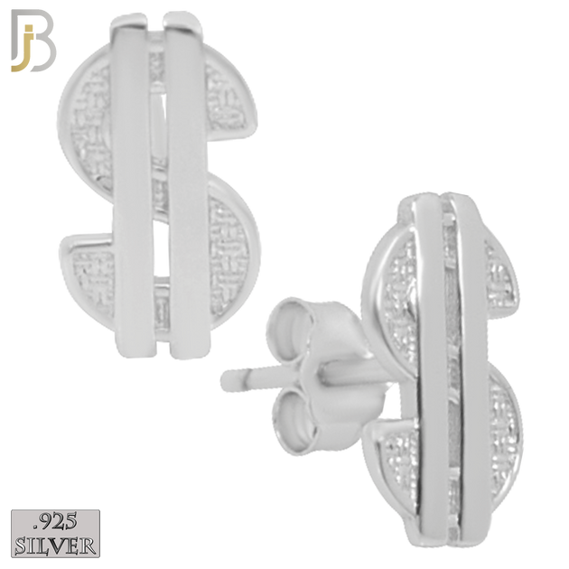 925-ES156 - .925 Sterling Silver Dollar Sign  Design Earring Stud image 1