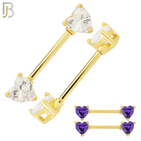 NP03G - 316L Surgical Steel Gold Plated Screw Prong Heart Zircon Nipple Ring Piercing image 0