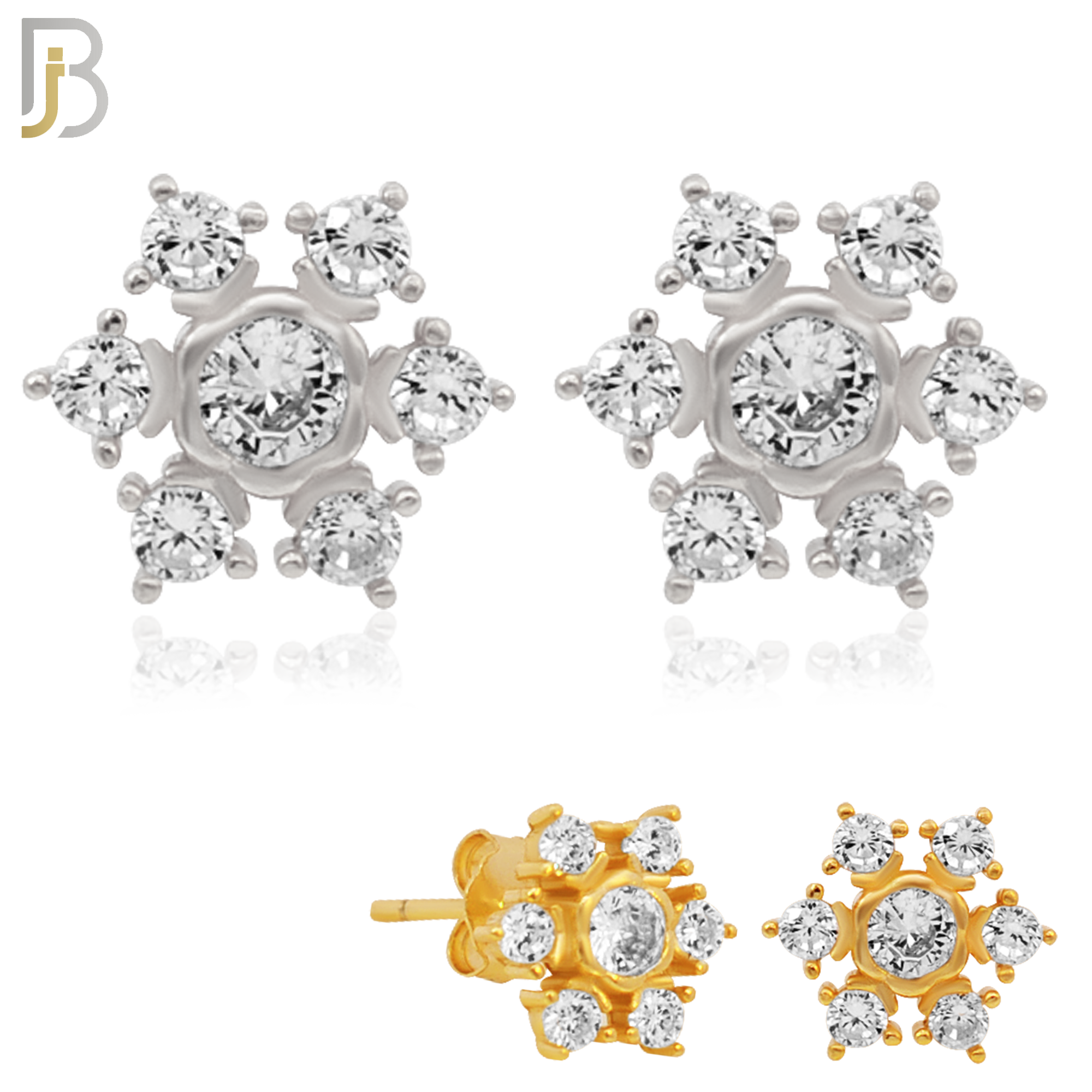 925-ES27 - .925 Sterling Silver Snowflakes Earrings Stud with Zircon image 0