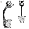 NB06K - 316L Stainless Steel Black Plated Heart Prong Setting Zircon  Banana Belly Navel Ring  (PACK OF 6) image 1