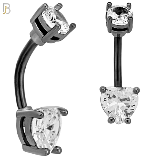 NB06K - 316L Stainless Steel Black Plated Heart Prong Setting Zircon  Banana Belly Navel Ring  (PACK OF 6) image 1