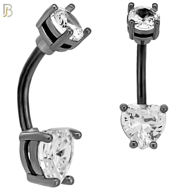 NB06K - 316L Stainless Steel Black Plated Heart Prong Setting Zircon  Banana Belly Navel Ring  (PACK OF 6) image 1