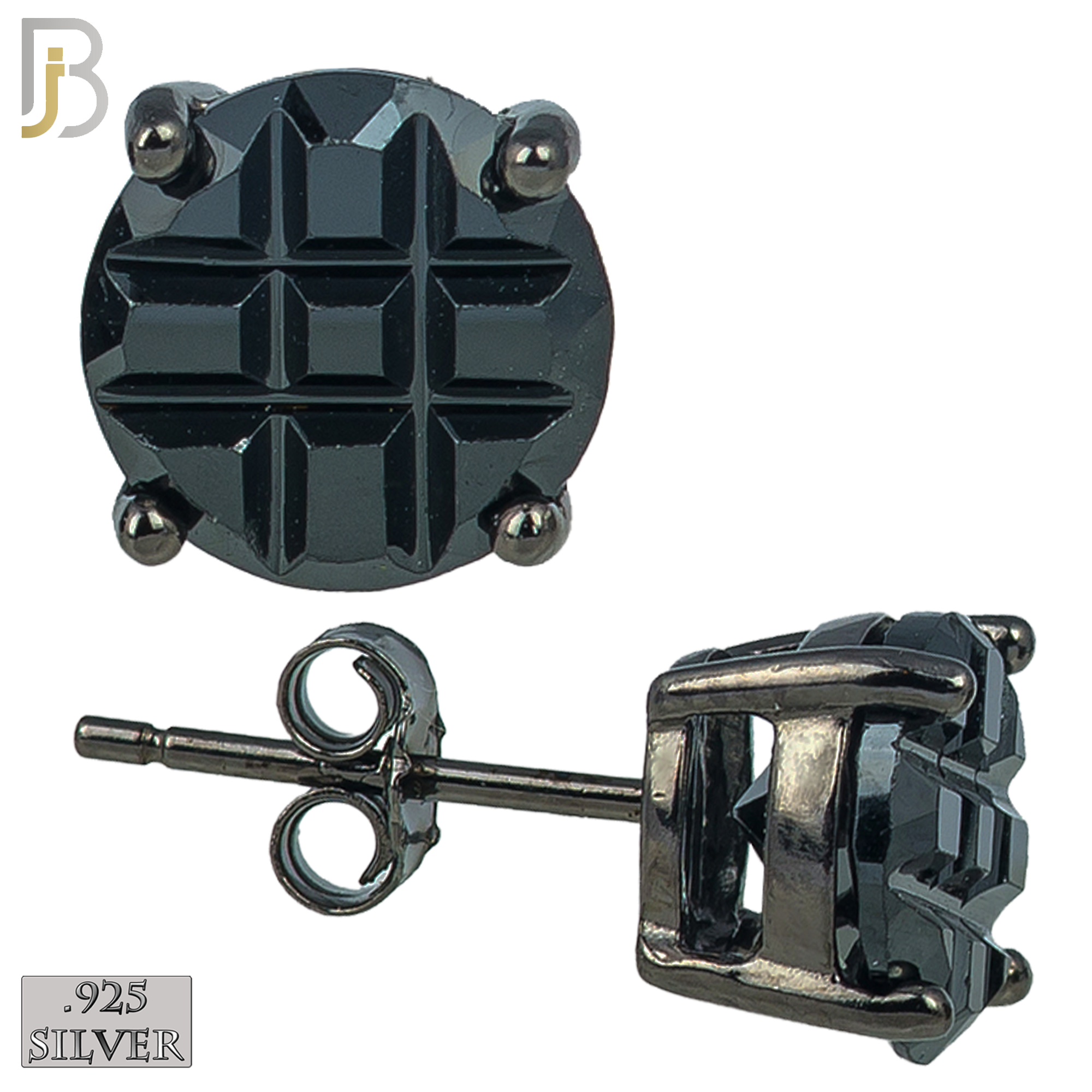 925-ES73-KK - .925 Sterling Silver Black Plated Earring Stud Casting Round Invisible Cut Prong Setting Black Zircon image 0