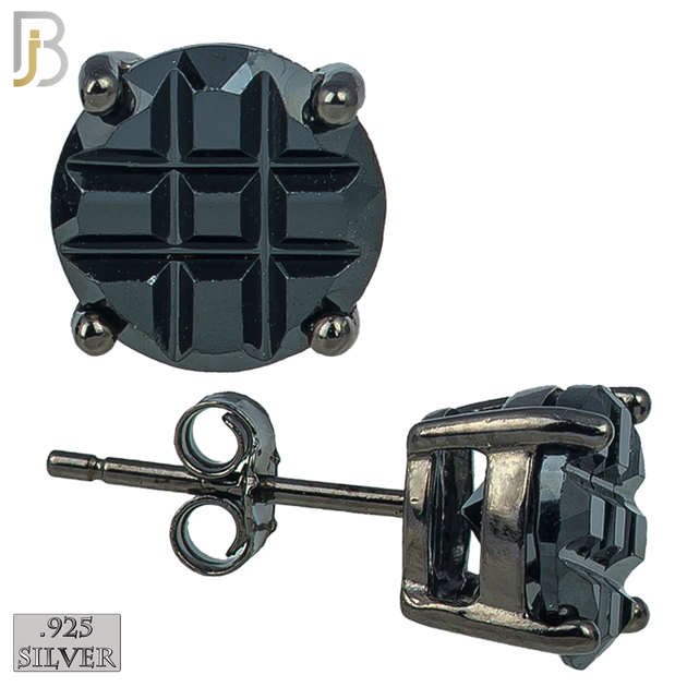 925-ES73-KK - .925 Sterling Silver Black Plated Earring Stud Casting Round Invisible Cut Prong Setting Black Zircon image 0