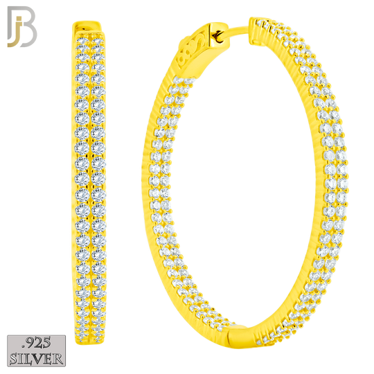 925-ES250 - .925 Sterling Silver Latch Back Hoop Earrings With Two Rows of Zircon image 5