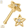 14-NR27BYC - 14k Solid Gold Nose Bone Plain Hollow Star with Single CZ Design image 0
