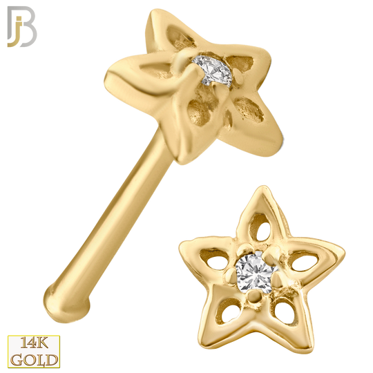 14-NR27BYC - 14k Solid Gold Nose Bone Plain Hollow Star with Single CZ Design image 0