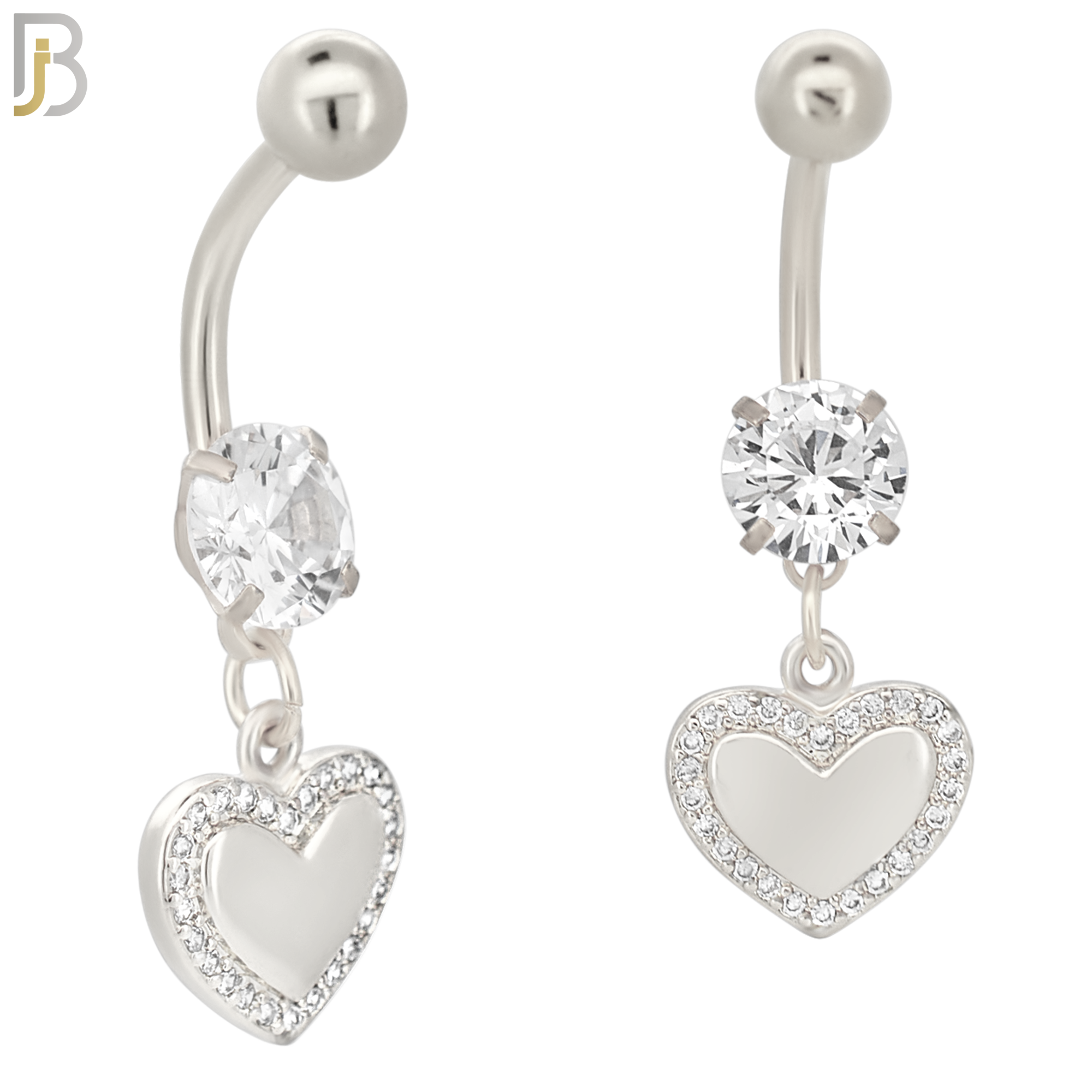 N084  - 316L Stainless Steel Dangling Plain Heart Center Surrounded with CZ Belly Ring image 1