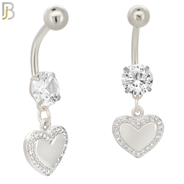 N084  - 316L Stainless Steel Dangling Plain Heart Center Surrounded with CZ Belly Ring image 1