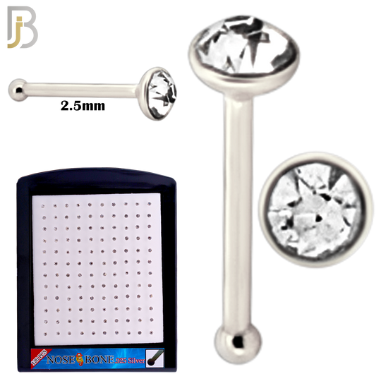 925-PK-NR04S-1C - 2.5mm Clear CZ 22g Thickness 925 Sterling Silver Nose Bones Press Fit, Packages Pack of 120 image 1