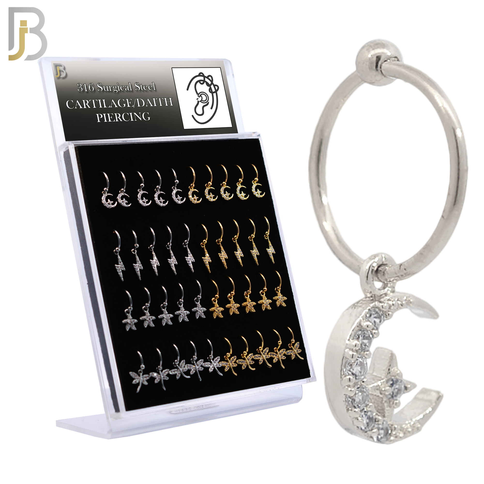 PK-HX03M - 316L Surgical Steel Different Dangling  Designs Helix Hoop Piercing with Zircon image 0