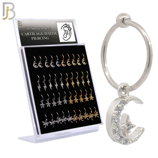 PK-HX03M - 316L Surgical Steel Different Dangling  Designs Helix Hoop Piercing with Zircon image 0