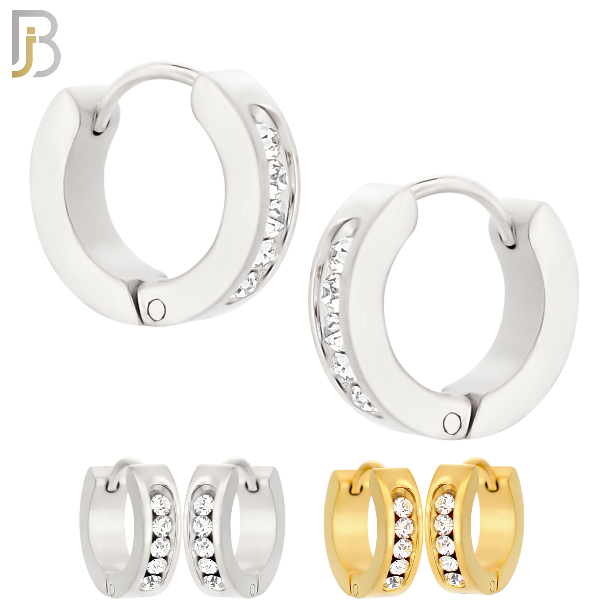 ES132 - Stainless Steel Huggies Hoops Earrings with Round Zircon image 0