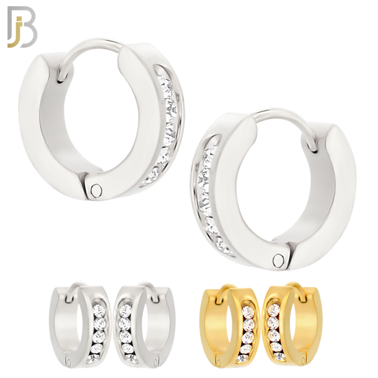 ES132 - Stainless Steel Huggies Hoops Earrings with Round Zircon image 0