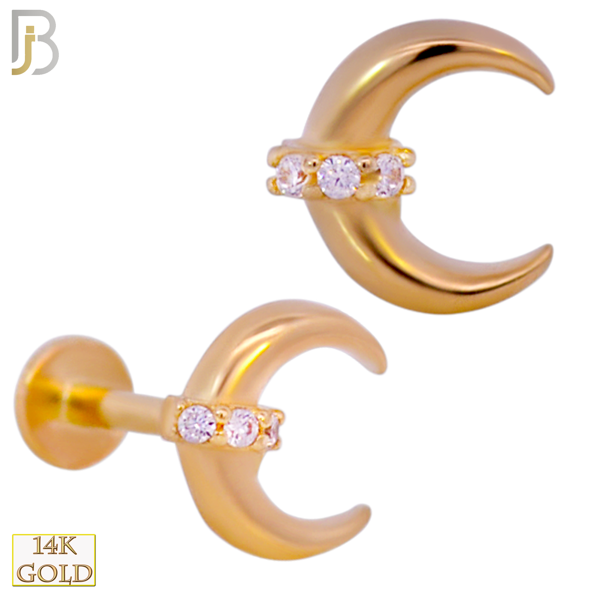 14-LB85 - 14k Yellow Gold Crescent Moon with CZ Labret image 0