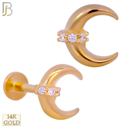 14-LB85 - 14k Yellow Gold Crescent Moon with CZ Labret image 0
