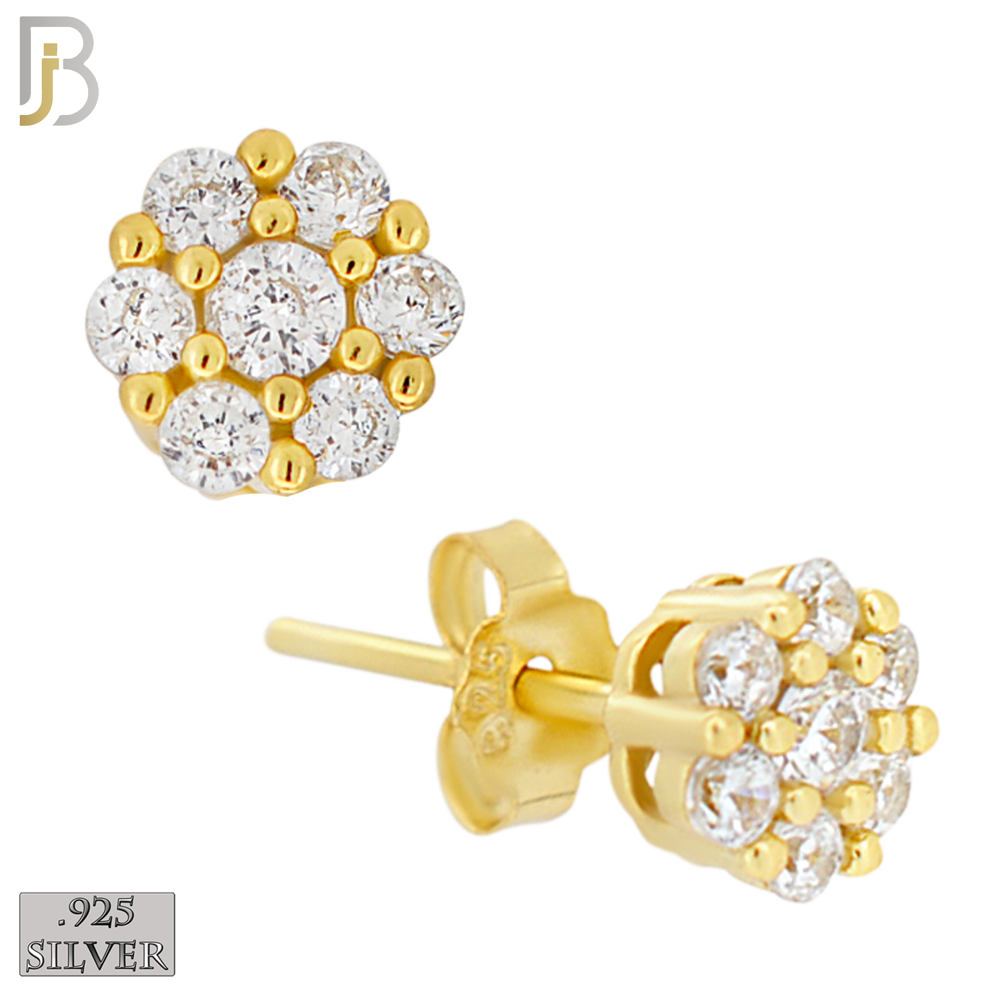 925-ES488G - 925 Sterling Silver Round Flower Push Back Stud Earring image 0