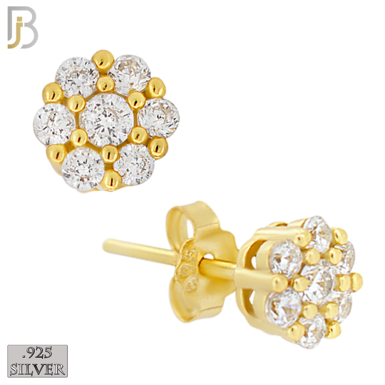 925-ES488G - 925 Sterling Silver Round Flower Push Back Stud Earring image 0