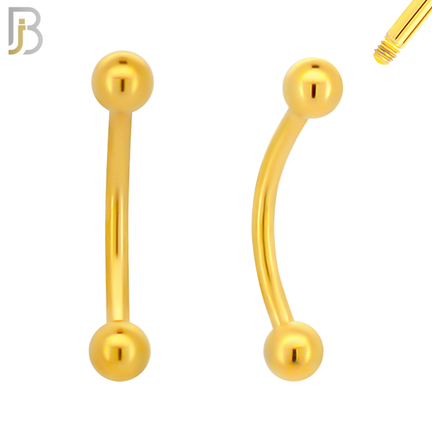EC01G - 316L Surgical Steel Gold Plated Curved Plain Barbell Screw Ball External Threaded (PACK OF 6) image 0