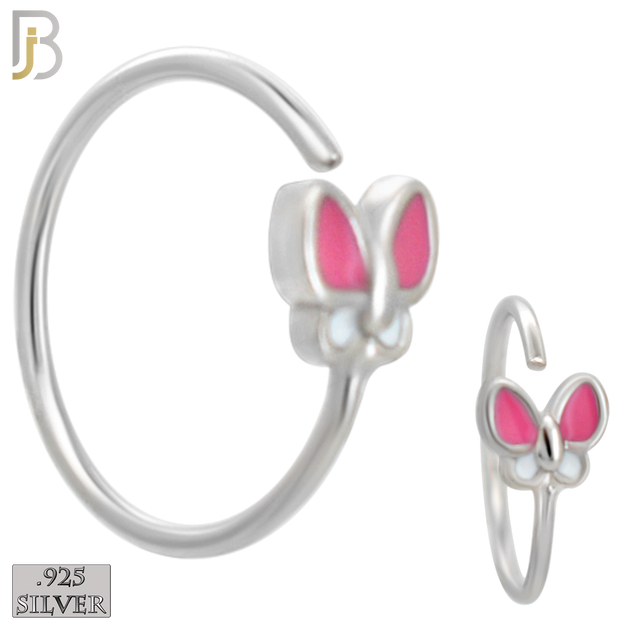 925-CT135SP - 925 Silver Nose Butterfly Nose Hoops with Pink\White Enamel - (Pack of 6) image 0