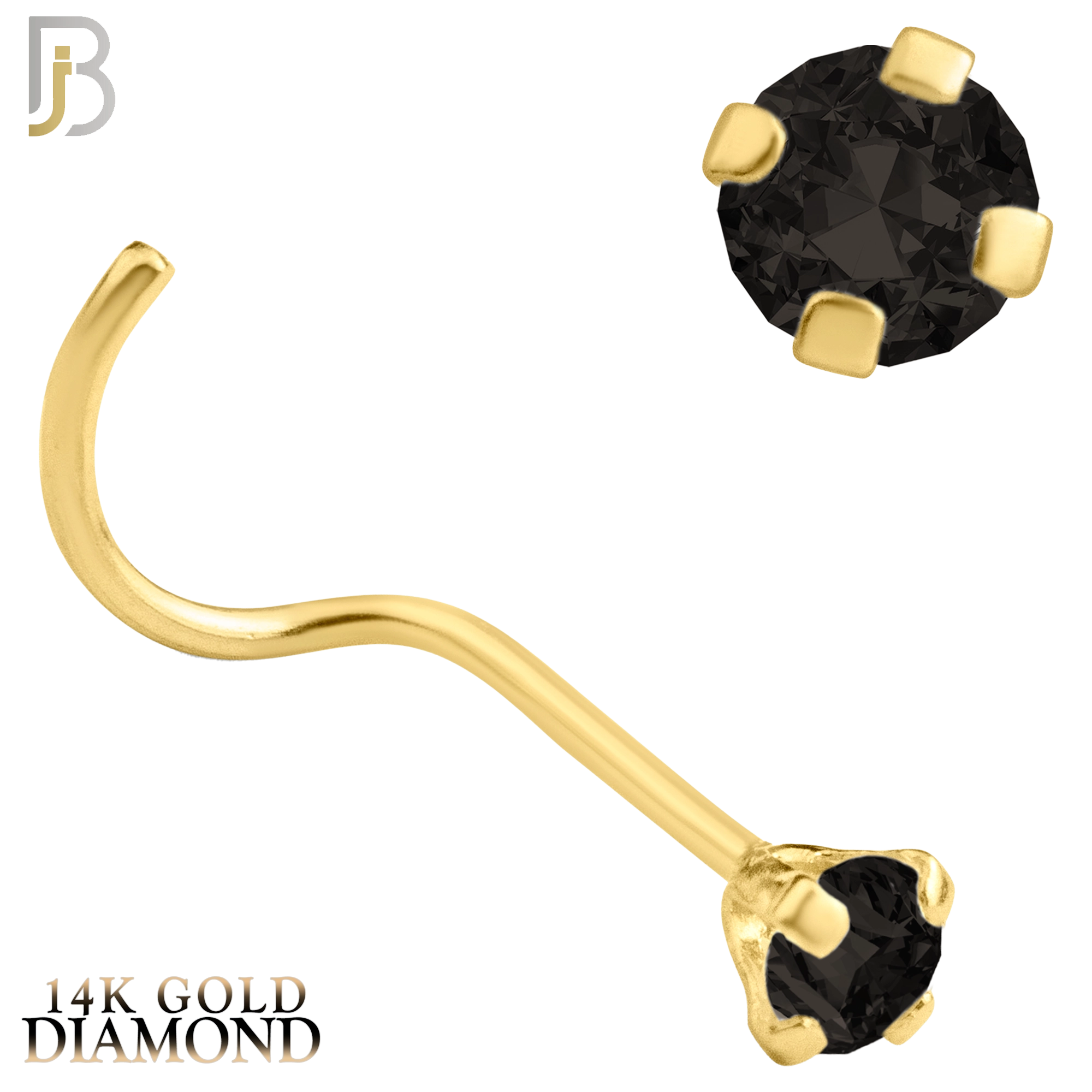 14-NR03DYK - 22g - 14k Yellow Gold Nose Screw with Black Diamond in Prong Setting - 2.5mm image