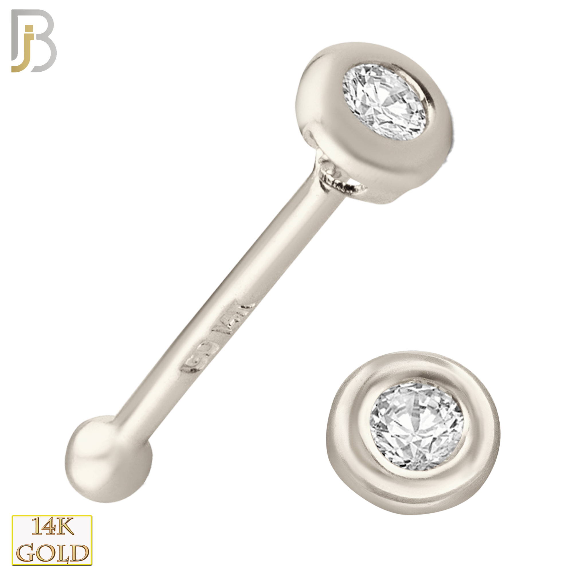 14-NR19BWC - 14k White Gold Nose Bone with Round Cubic Zirconia in Bezel Setting image 0