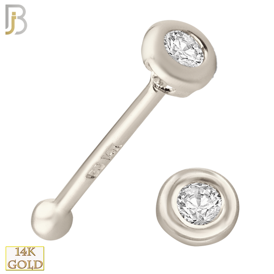 14-NR19BWC - 14k White Gold Nose Bone with Round Cubic Zirconia in Bezel Setting image 0