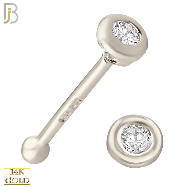 14-NR19BWC - 14k White Gold Nose Bone with Round Cubic Zirconia in Bezel Setting image 0
