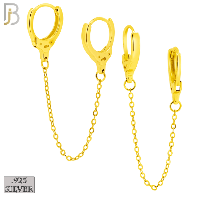 925-ES411 -  925 Sterling Silver Hand Cuffs Connector Huggies Hoop Earrings image 1