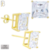 925-ES72-GC - .925 Sterling Silver Gold Plated Earring Stud Casting Square Princess Cut Prong Setting Clear Zircon image 9