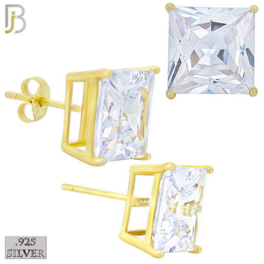 925-ES72-GC - .925 Sterling Silver Gold Plated Earring Stud Casting Square Princess Cut Prong Setting Clear Zircon image 9