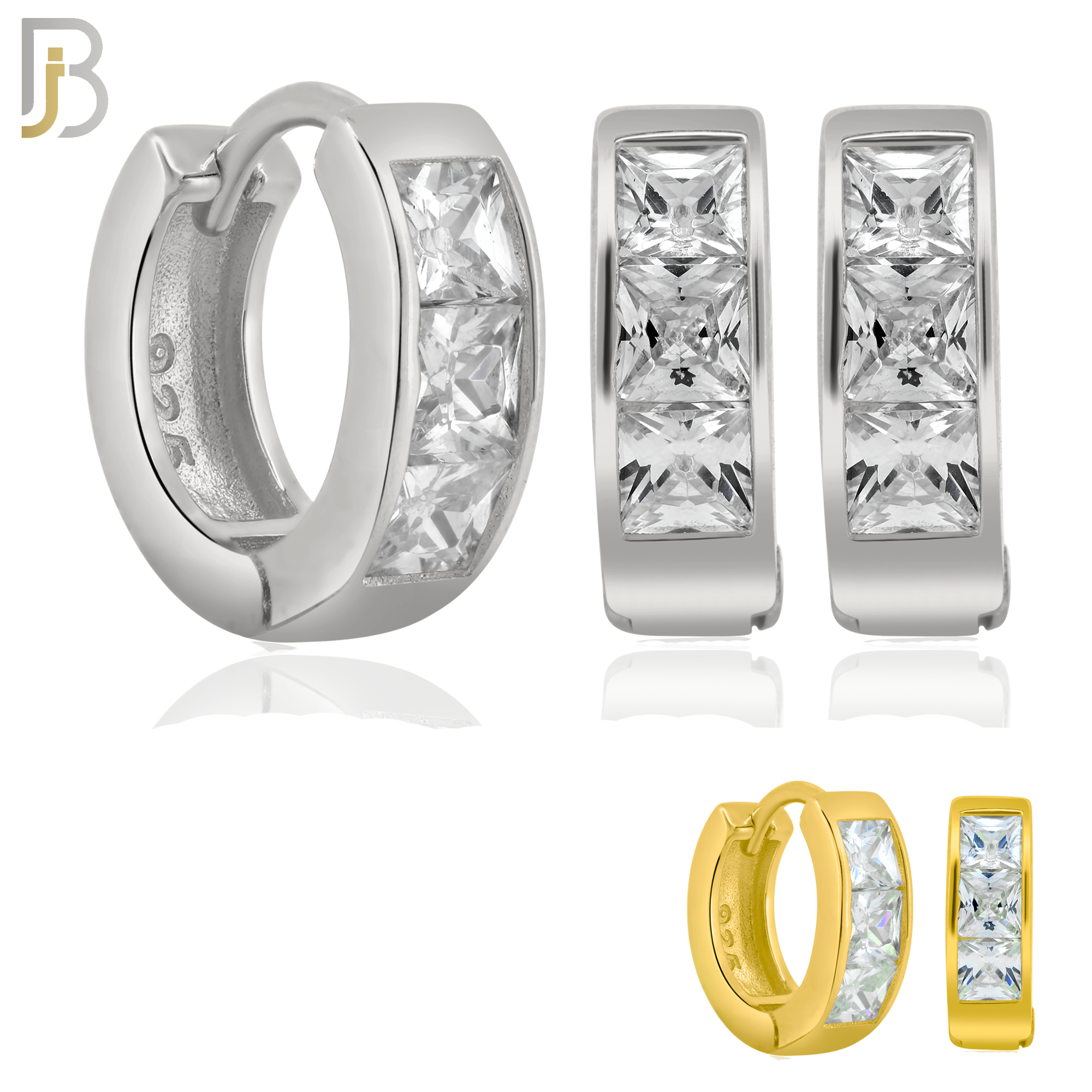 925-ES190 - .925 Sterling Silver Huggies Hoops Earrings with Princess Cut  Zircon image 0