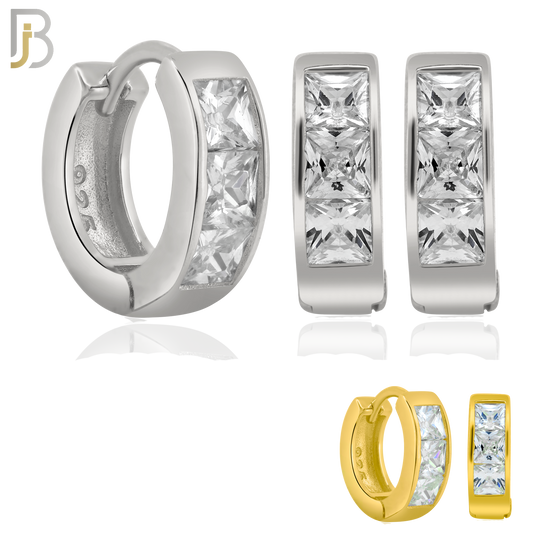 925-ES190 - .925 Sterling Silver Huggies Hoops Earrings with Princess Cut  Zircon image 0