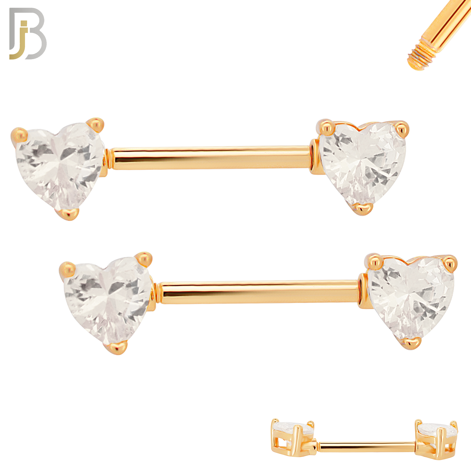 NP03R - 316L Surgical Steel Rose Gold Plated Screw Prong Heart Zircon Nipple Ring Piercing image 1