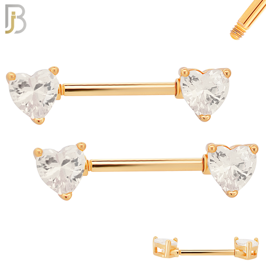 NP03R - 316L Surgical Steel Rose Gold Plated Screw Prong Heart Zircon Nipple Ring Piercing image 1