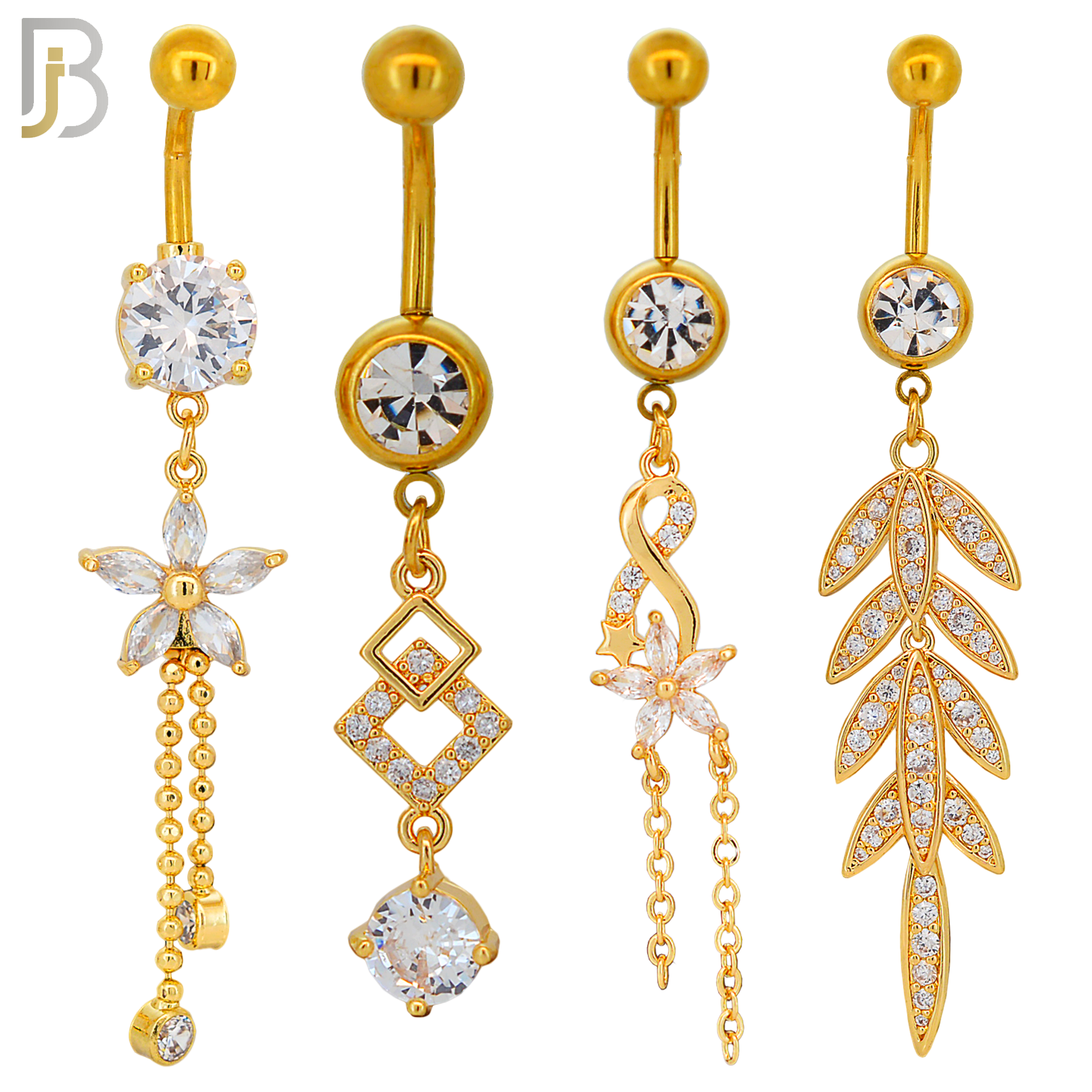 PK-N005 - 316L Surgical Steel Different Designs Dangle Belly Rings - Pack of 16 image 2