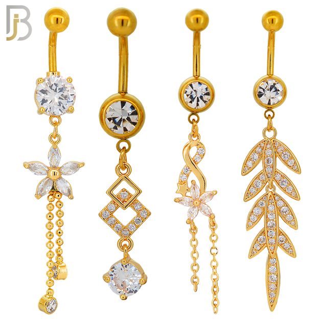 PK-N005 - 316L Surgical Steel Different Designs Dangle Belly Rings - Pack of 16 image 2
