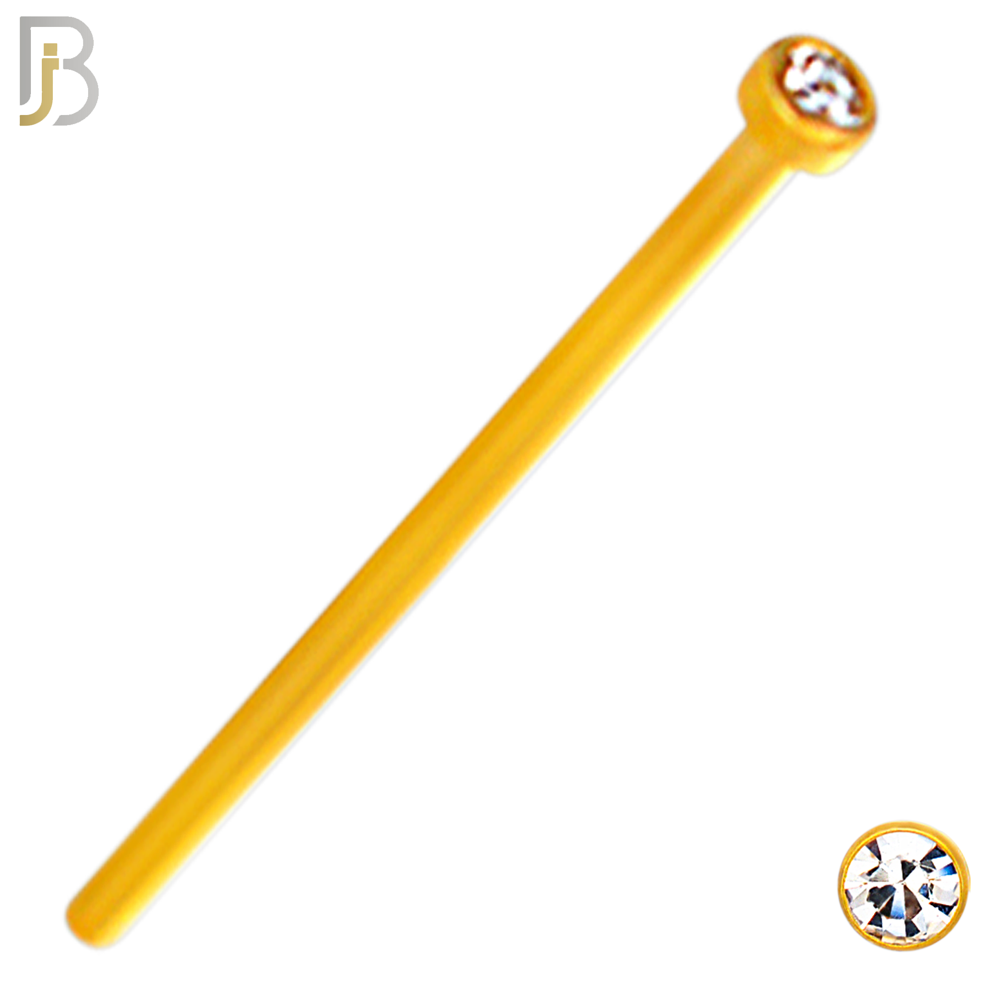 NR05G - 316L Surgical Steel Gold Plated Nose Stud  Bezel Set Zircon Round Nose Ring image 1