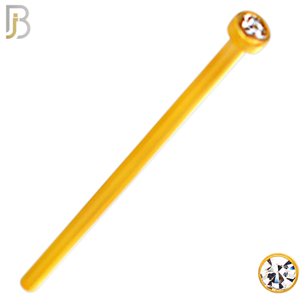 NR05G - 316L Surgical Steel Gold Plated Nose Stud  Bezel Set Zircon Round Nose Ring image 1