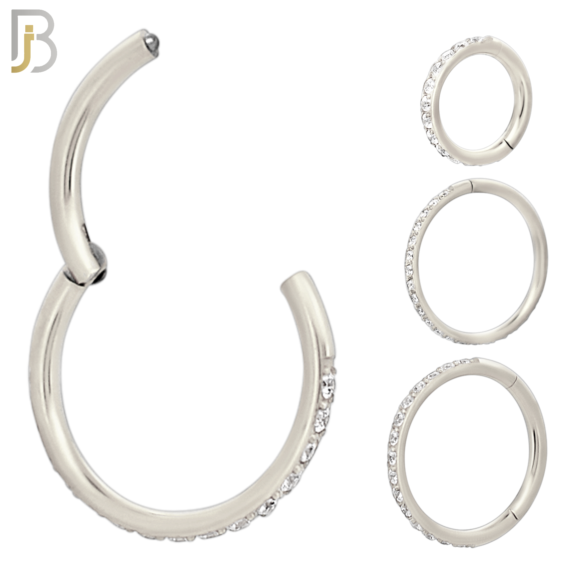 CT94S - 316 Stainless Steel Hinged Hoop with Multi CZ Gems Nose Rings (PACK OF 6) image 0