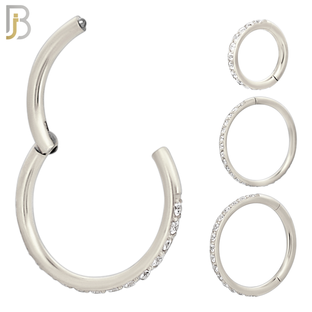 CT94S - 316 Stainless Steel Hinged Hoop with Multi CZ Gems Nose Rings (PACK OF 6) image 0