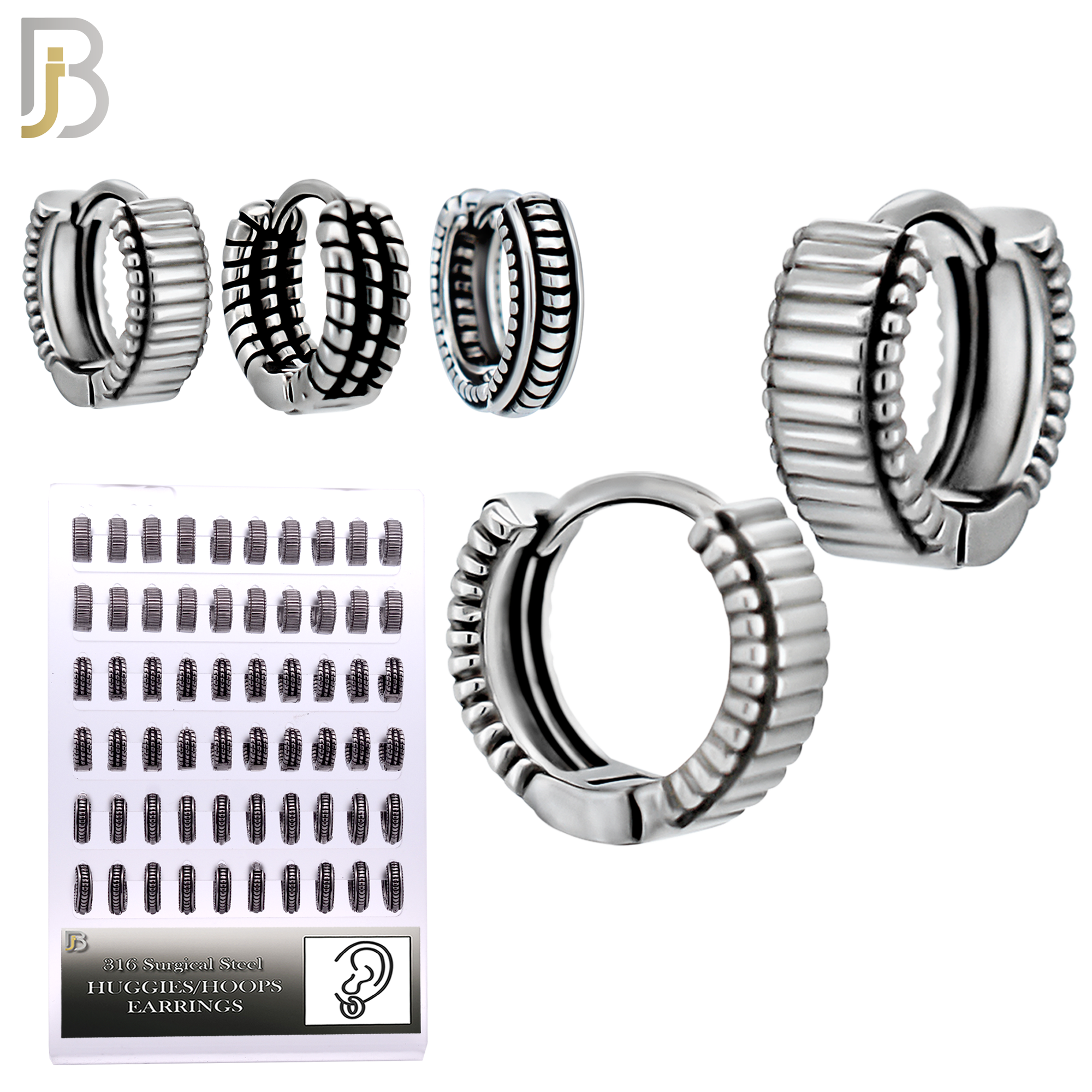 PK-ESMX05S - Surgical Steel 3 Style Tribal Design Huggie Hoop Earrings – Pack of 30 Pairs image 1