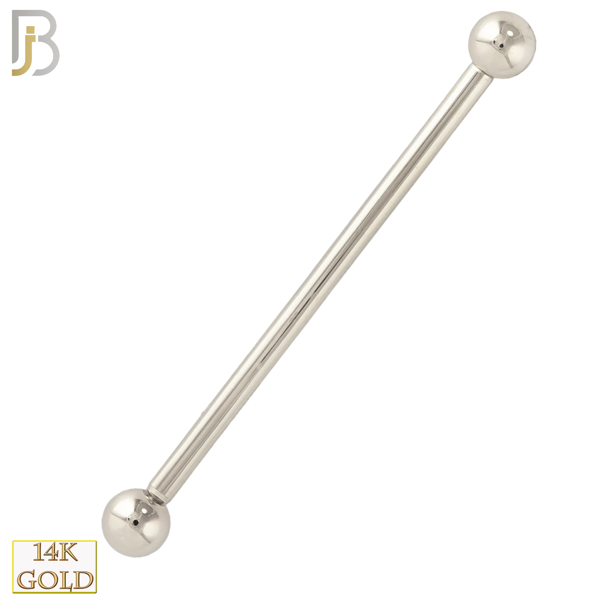 14-BB01W - 14k Solid White Gold Barbell Plain Screw External Threaded image 1