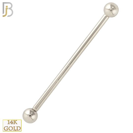 14-BB01W - 14k Solid White Gold Barbell Plain Screw External Threaded image 1
