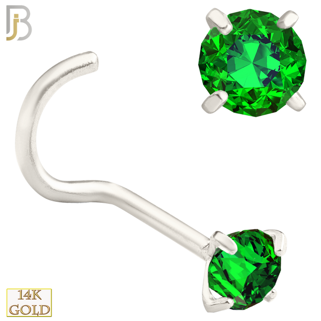 14-NR03CWE - 20g 14k White Gold Nose Screw with Emerald Colored CZ image 4