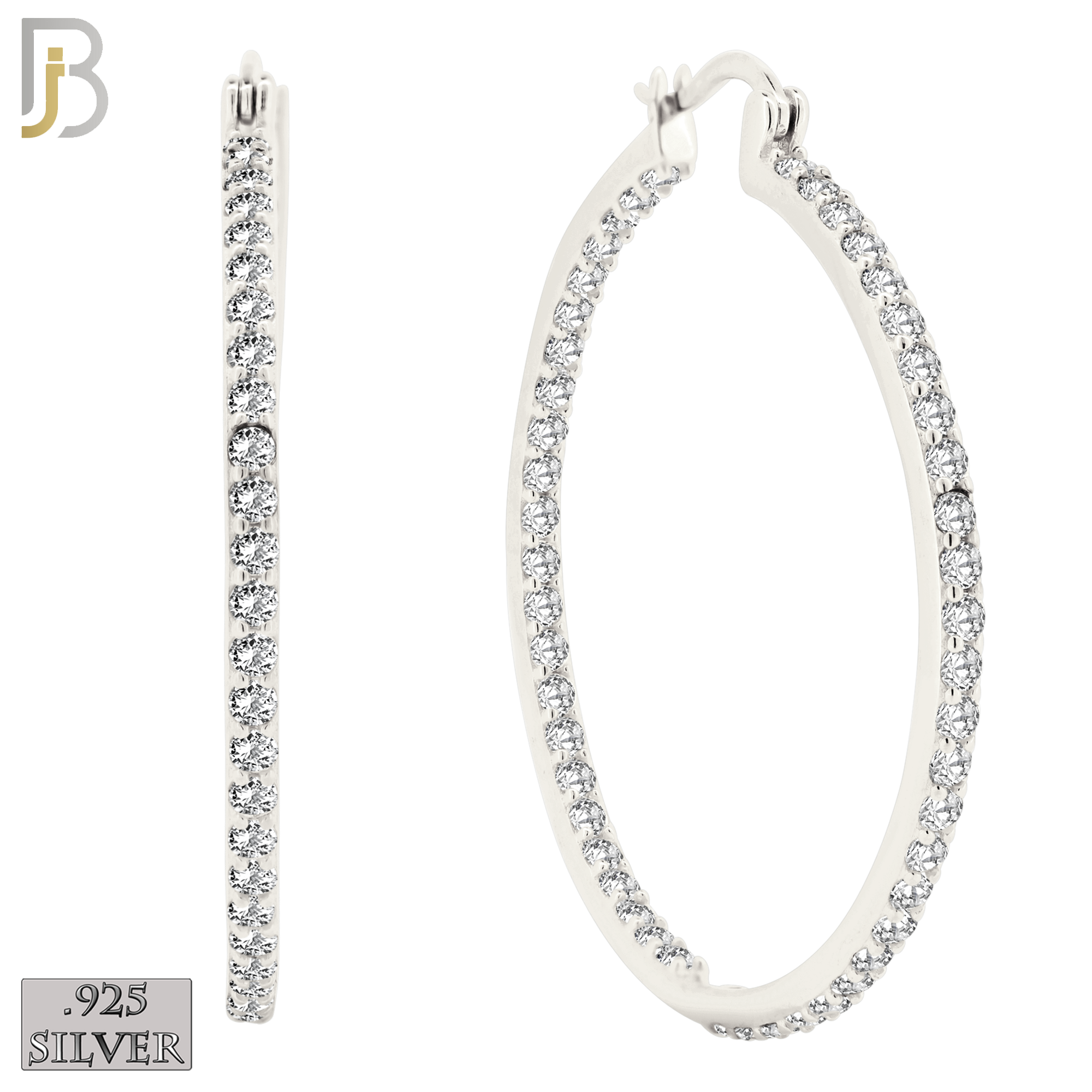 925-ES252 - .925 Sterling Silver Hinged Hoop Earrings with Zircon image 10