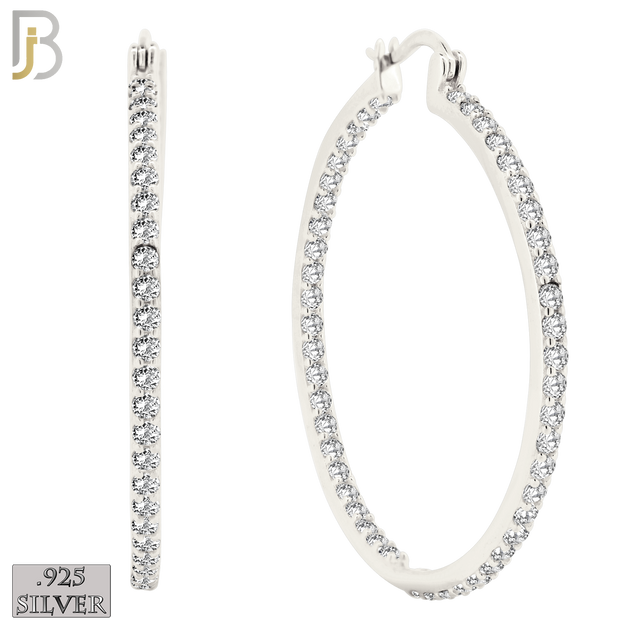 925-ES252 - .925 Sterling Silver Hinged Hoop Earrings with Zircon image 10