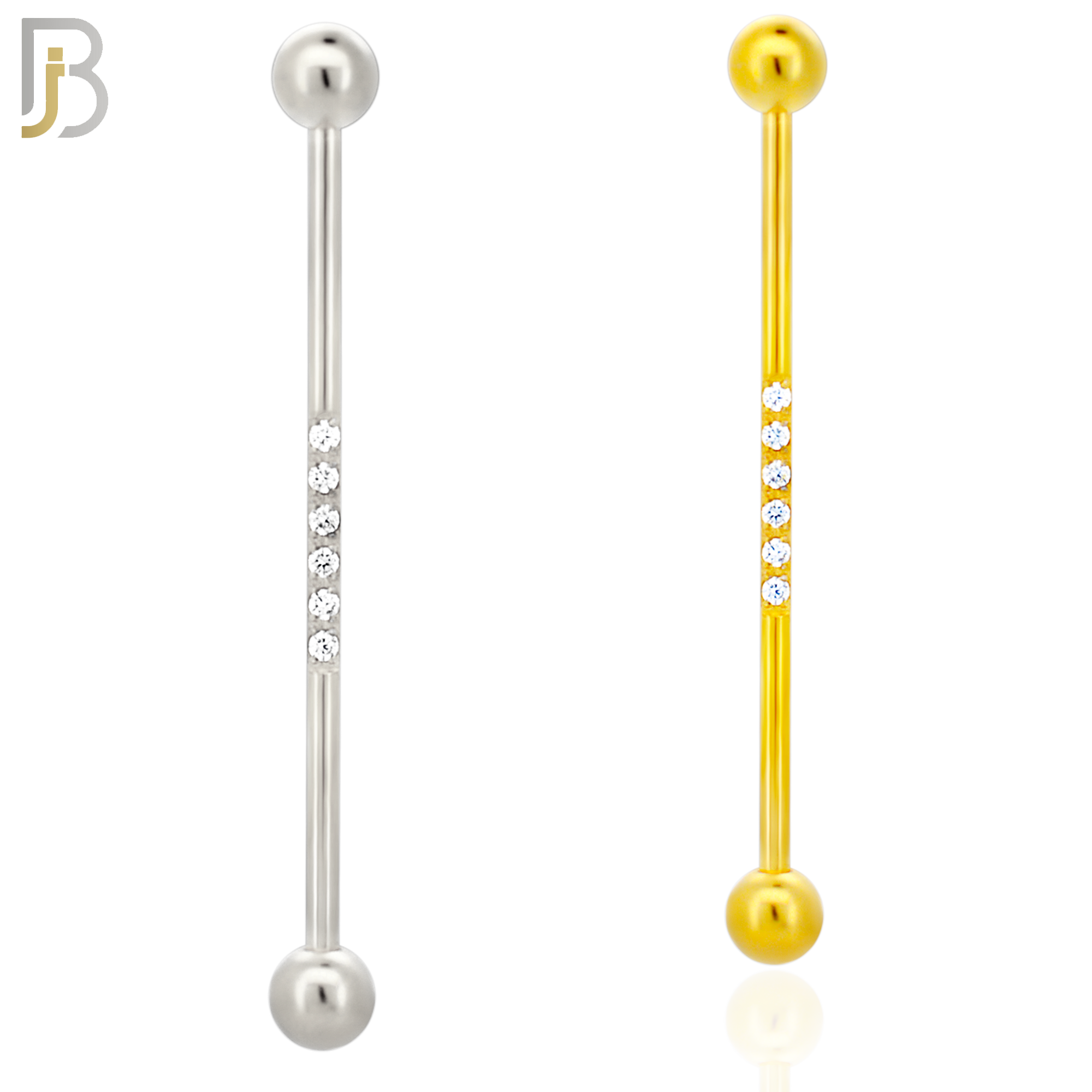 BB23 - 316L Surgical Steel Screw Bar Multi CZ Paved Design Barbell Industrial (PACK OF 4) image 0