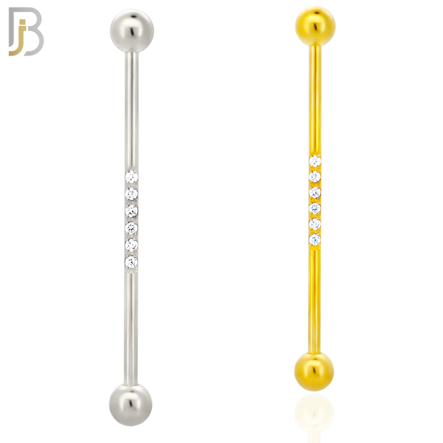 BB23 - 316L Surgical Steel Screw Bar Multi CZ Paved Design Barbell Industrial (PACK OF 4) image 0